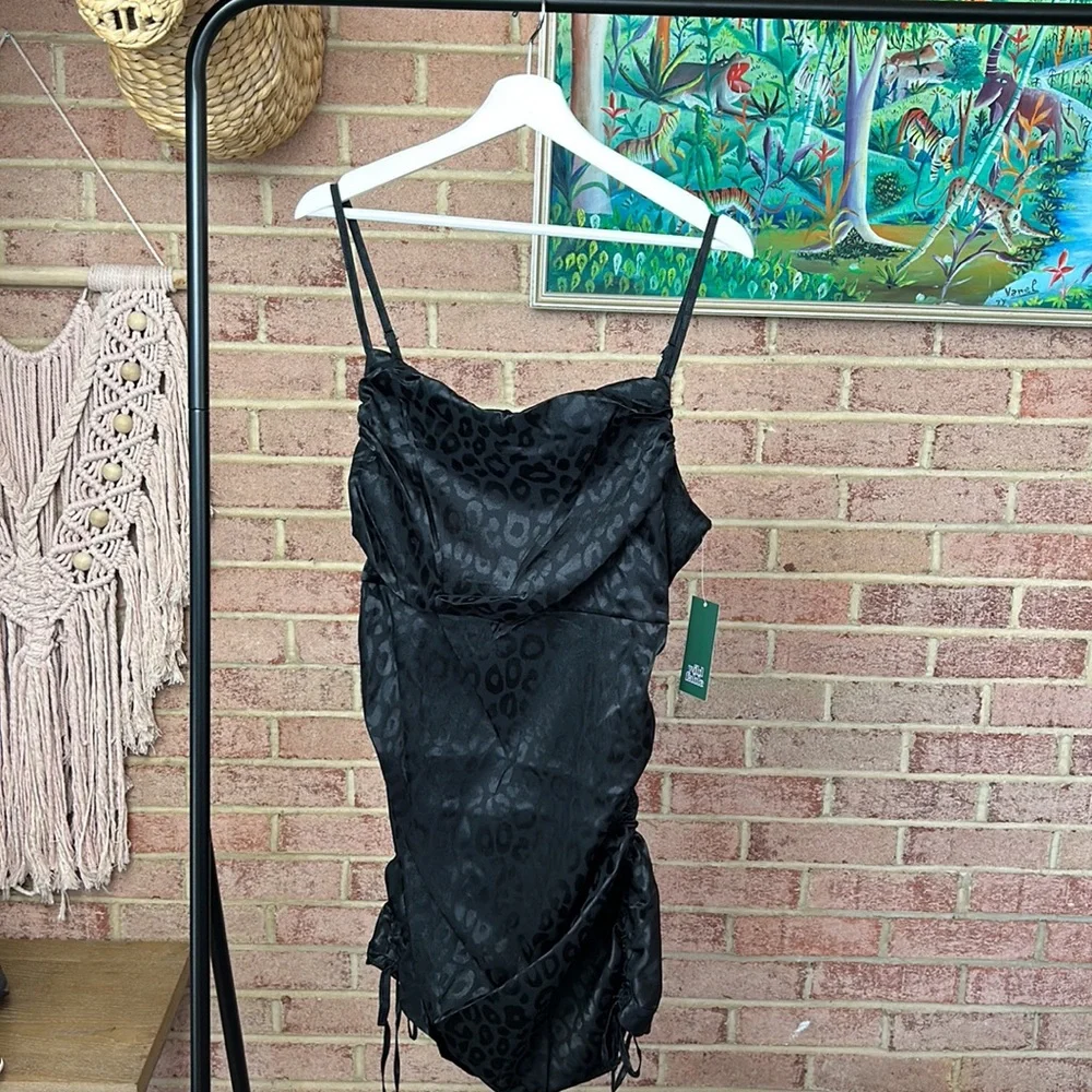 NWT Wild Fable Black Satin Cheetah Print Dress - Picture 3 of 6